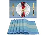 EXCOVIP Ensemble de 6 Sets de Table Bleus, Dessous de Verre en Vinyle résistant à la Chaleur et aux Taches, lavables et nettoyables, pour la décoration de la Table à Manger et de la Cuisine 4832