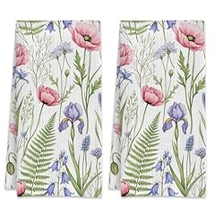 Pink Poppies Blue Irises Floral and Green Ferns