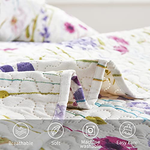 Jarson Floral Quilts Set Lightweight Spring Summer Bedspreads Full/Queen Size, 3Pcs Rustic Country Bedding Flowers Botanical Plant Reverisible Coverlets Pillow Shams #TOP4
