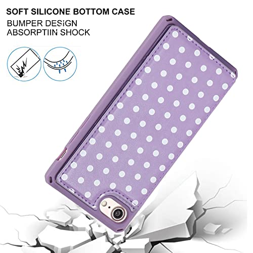 Coque portefeuille iPhone SE 2022 violette à pois avec béquille vidéo - 6