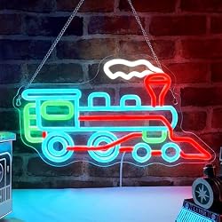 Ammonite Steam Train Neon Sign, LED Neon Lights for Room Wall Table Decor Art, Home Party Birthday Holiday Train Gifts for Kids Teens Adults