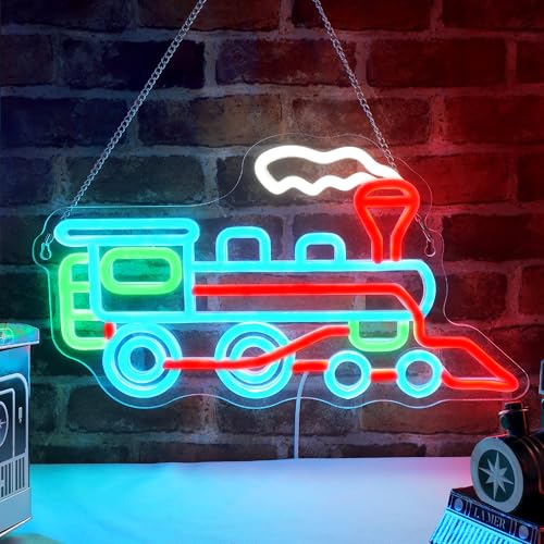 Image of Ammonite Steam Train Neon Sign, LED Neon Lights for Room Wall Table Decor Art, Home Party Birthday Holiday Train Gifts for Kids Teens Adults