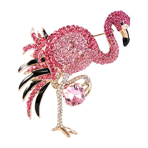 EVER FAITH Women's Austrian Crystal Graceful Enamel Flamingo Bird Brooch Pink Gold-Tone