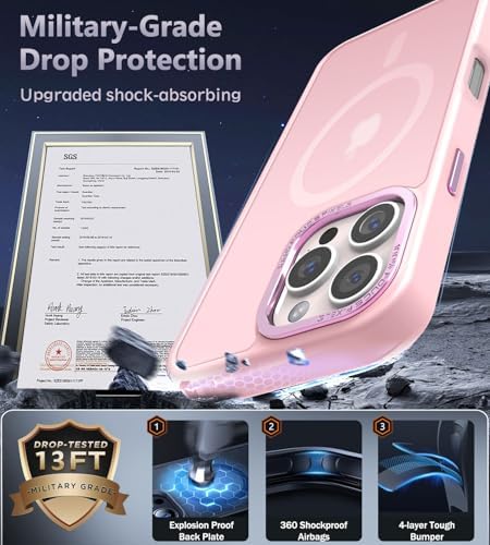Newfuture Designed for iPhone 16 Case with Magnetic [13 FT Military Drop Protection] [Compatible with Magsafe] Slim Translucent Matte Shockproof with Anti-Fingerprint Phone Case, Tender Pink - 4