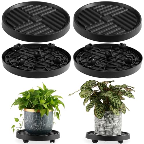 Kvyusflourish 4 Packs 9 Inch Plant Caddy With Wheels Rolling Plant Stand With Wheels Plant Dolly With Drain Tray Outdoor Big Plant Holder Plant Roller Cart cover