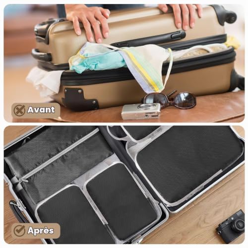 Bagage Sac Compression,Packing Cubes Compression Organisateur de Voyage Ultraléger,Rangement Valise peut Répondre Tous Vos Besoins de Voyage(Noir,4 pièces) – vue 6