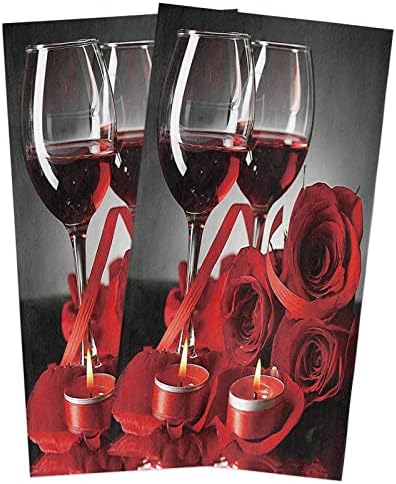 Valentines Kitchen Towels Set Red Wine Roses Valentine's Day Dish Towel Elegent Floral Black Romantic Dishcloths 2 Pack,18x28 Inches Absorbent Soft Cotton Dish Cloths Bar Towels & Tea Towels
