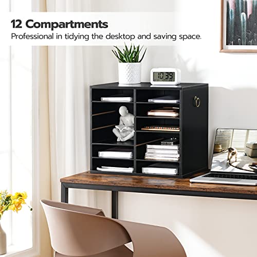 HOOBRO Literature Organizers, 12 Compartments Office Mailbox with Adjustable Shelves, Wood Countertop Literature Sorter for Office, Home, Classroom, Mailrooms Organization Black BK12WF01 by HOOBRO - Used condition - Image 3