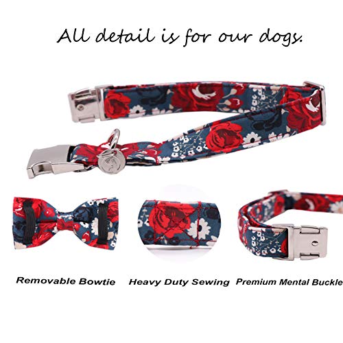 Image of DOGWONG Cotton Cotton Dog Collars, Floral Dog Collar, Adjustable Heavy Duty Girl Dog Collar with Bow for Small Medium Large Dogs