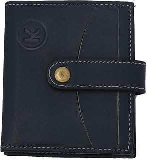 جينوين محفظة جلدية فاخرة للرجال بجيوب متعددة وازرار بلون كحلي