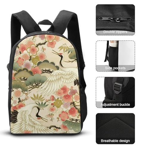 Japan Style Sakurasflower Classic Backpack Lunch Bag Pencil Case 3 Piece Set Travel Daypack3