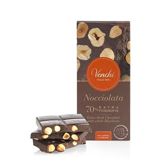 Venchi - Extra Dark Chocolate Bar 70% with 25% "Piedmont Hazelnut", 3.35 Oz