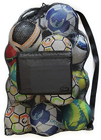Fitdom Extra Large Heavy Duty Mesh Bag. Best for Soccer Ball, Water Sports, Beach Cloth, Swimming Gears. Adjustable Shoulder Strap. Secure Side Pocket