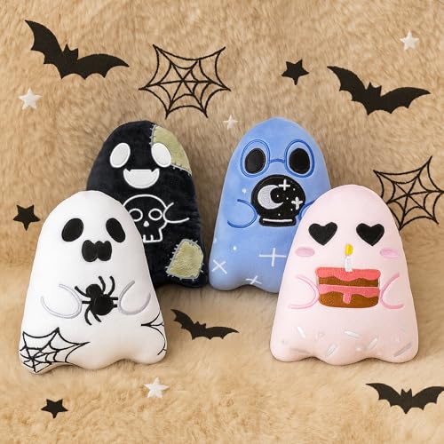 Tian Zhun Ghost Pillow Set of 4 Cute Halloween Throw Pillow Cushion 7 x 7.9 Inch for Sofa Bedroom