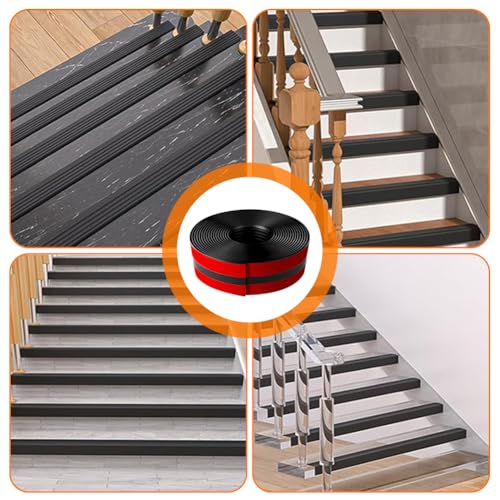 Treppenkantenprofil Selbstklebend PVC Kunststoff Winkelprofil - Treppenstufen Antirutsch Flexible Kantenschutz, Stufenschutz für Innen und Außen (Schwarz, 2M)