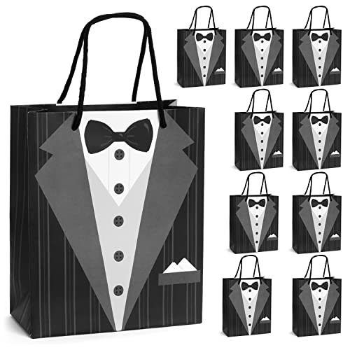 Tuxedo Gift Bags - For Groomsman Bachelor Party Favors Wedding - 10 Pack