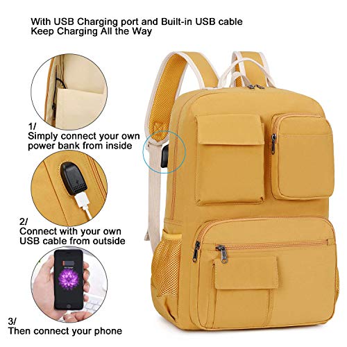 School Backpack Vintage Canvas Laptop Backpacks Men Women Rucksack Bookbags (Yellow - 8678) #TOP2