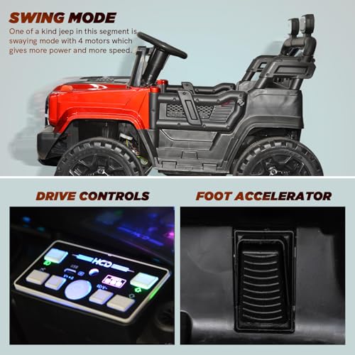 Image of Toyify Driving 4x4 Electric Car for Kids 1 to 6 Years | Ride on Battery Operated Jeep | Loading Capacity of 50 Kg | Bluetooth Music Player | Remote Control & Manual Steering Drive (Ford-Red)