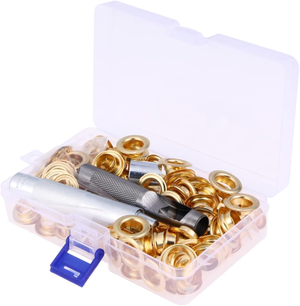 Angoily 100set Grommets Kit Tools Brass Eyelets for Shoes Clothing and Crafts Inner Diameter Easy to Use and Store for Projects