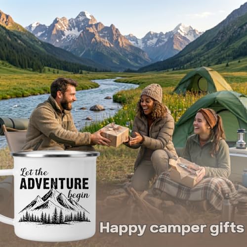 Camping Gifts for Men Enamel Mug, Cool Camping Coffee Cup 12oz, Lightweight and Durable Camp Mug for Outdoor Adventures, Unique Camper Gifts for Men, Funny Gifts for Camping Lovers