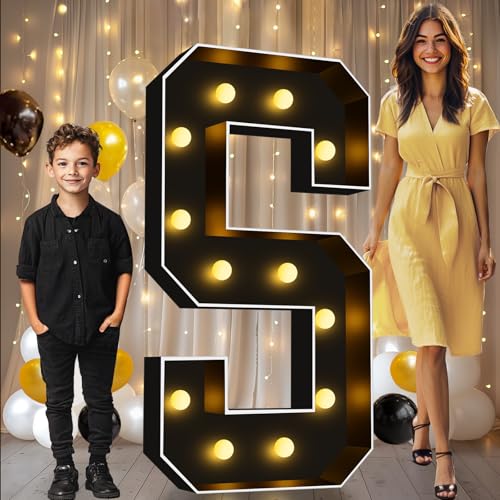 Image of Pooqla 4FT Marquee Light Up Letters, Black Large Letter S Party Decorations | LED Marquee Letters 4 Feet Tall, Black Giant Mosaic Letters Gift for Boys Men Birthday Anniversary Wedding Decoration