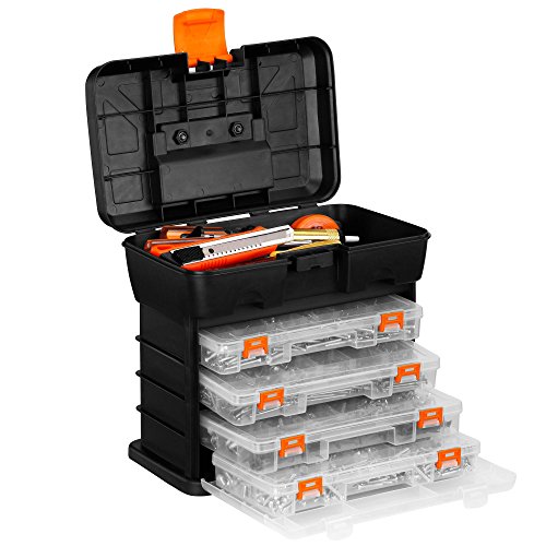 VonHaus Utility Tool Box Storage Organiser Case with 4 Drawers & Adjustable Dividers - Plastic Multi Tool Box Organiser with 4 Compartment Drawers - Ideal for DIY Tools and Accessories Storage 3 VonHaus Utility Tool Box Storage Organiser Case with 4 Drawers & Adjustable Dividers - Plastic Multi Tool Box Organiser with 4 Compartment Drawers - Ideal for DIY Tools and Accessories Storage - Image 3