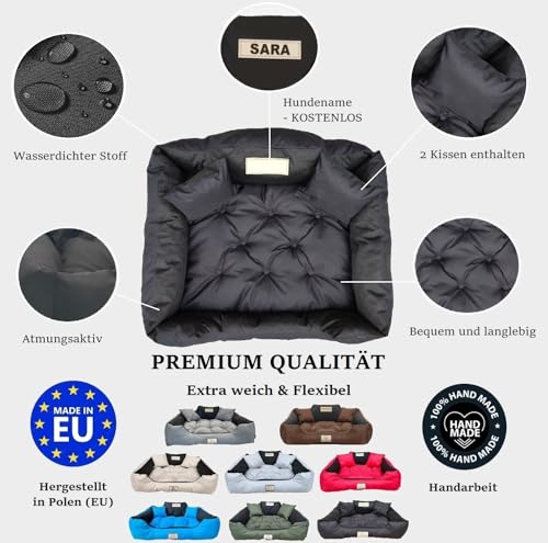 KING DOG Hundebett Sehr Grosse Hunde Waschbar XXL 130 x 105 cm Hundekissen Haustierbett Hundekorb Personalisiert - Name des Hundes Wasserdichtes Material Silikon Füllung Schwarz