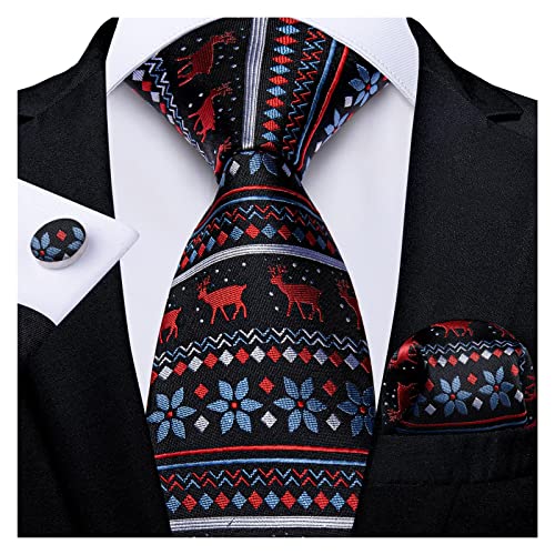 LVSELINGI Corbatas de seda navideñas rojas, verdes y azules a la moda, gemelos cuadrados de bolsillo, accesorios de fiesta, regalo for hombres Cheerfully(N-7779)
