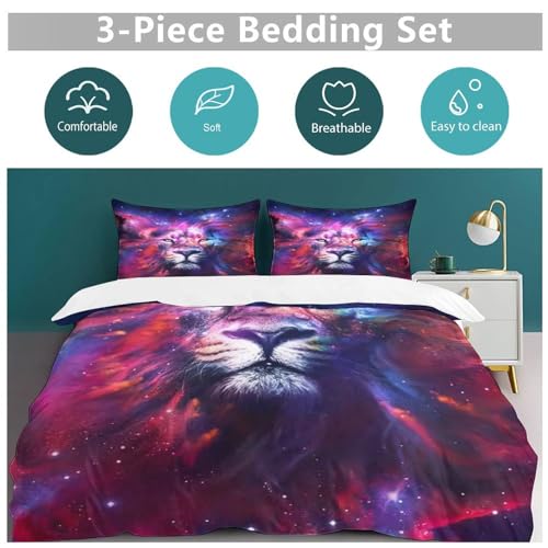 Housse de couette lion en microfibre douce parure de lit King de qualité - 4
