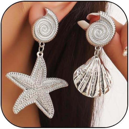 Starfish Seahell Earrings Beach Jewelry for Women Dainty Pearl Shell Earrings Summer Starfish Earring Beach Outfits for Women Cute Beachy Jewelry Summer Vacation Outfits Fashion Accessories Gifts