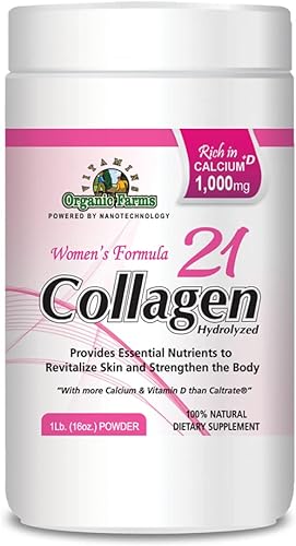 Colágeno 21 hidrolizado – 1 libra (16 onzas) – Suplemento de colágeno para mujeres, fórmula de colágeno en polvo para mujer – Fortalece los huesos y