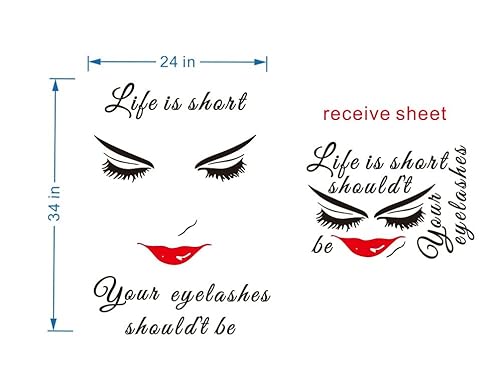Uilmniy Beauty Salon Eyelash Red Lips Wall Decal Vinyl Art Inspiration Quote Life Is Short Your Eyelashes Should't Be Wall Decoration Sticker Make Up Studio Home Living Room Bedroom Wall Mural Wallpapr Afn33 #TOP1