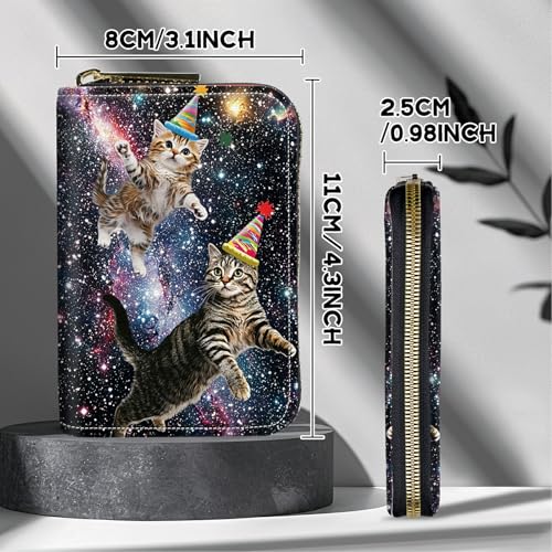 Image of Cute Credit Card Holder with Zipper, Cats Galaxy Nebula RFID-Blocking Card Case Small Wallet for Women Men, Multi-slot Card Organizer Case Travel Accordion Wallet
