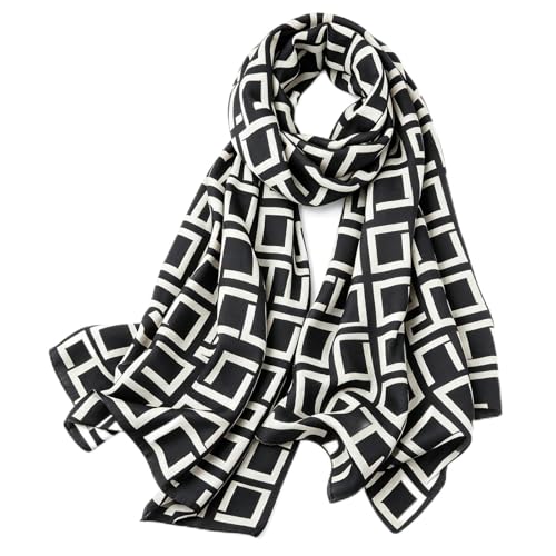 DiaryYomi Long Satin Scarf for Women-Classic Black Shawls Wraps Soft Chic Headscarf Elegant Neck Scarves Hijabs Perfect for Mother's Day Christmas（Style 14
