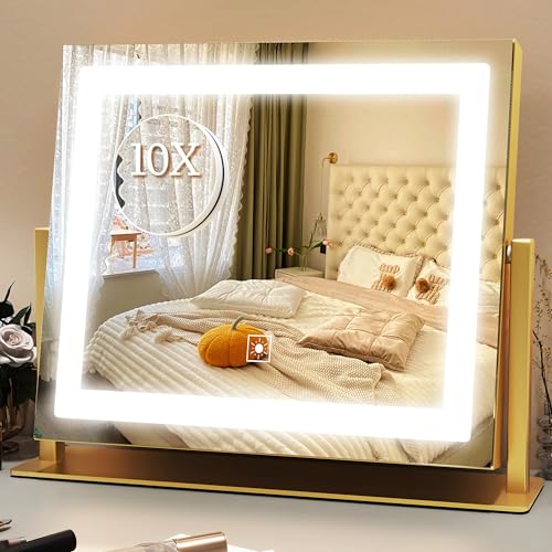 ROLOVE Gold Vanity Mirror with Lights 14x11 Inch, Lighted Makeup