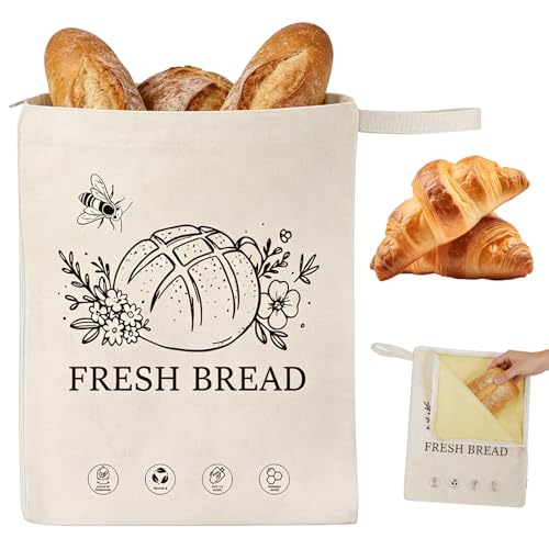 Sacs à Pain Réutilisables en Cire d'abeille, 43 × 33 cm Sacs de Conservation en Coton Enduit de Cire d'abeille Naturelle, Pour Pain Et Pâtisseries - Garde...