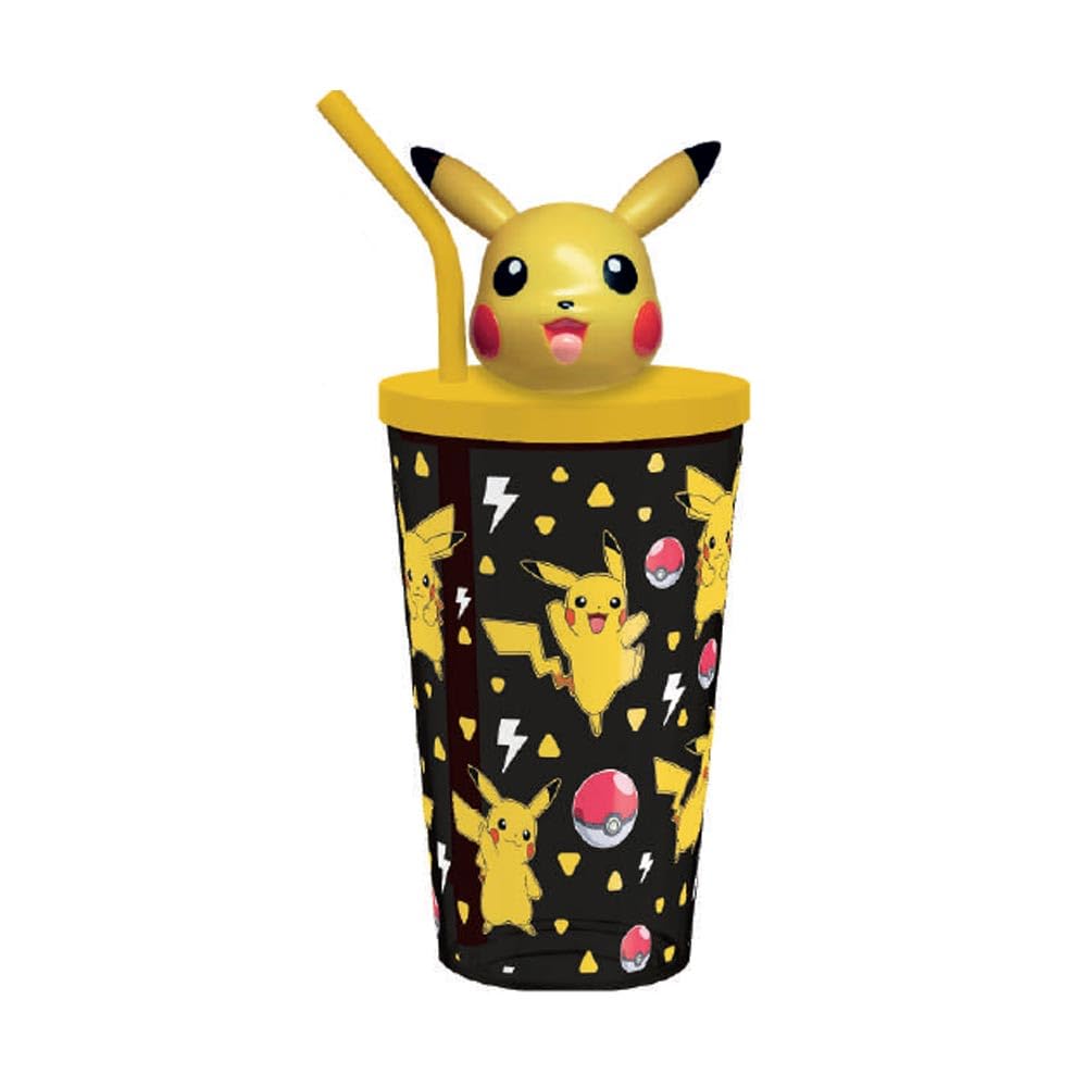 Kids Licensing Drinking Bottle with 3D Topper and Straw [500ml], Pokémon