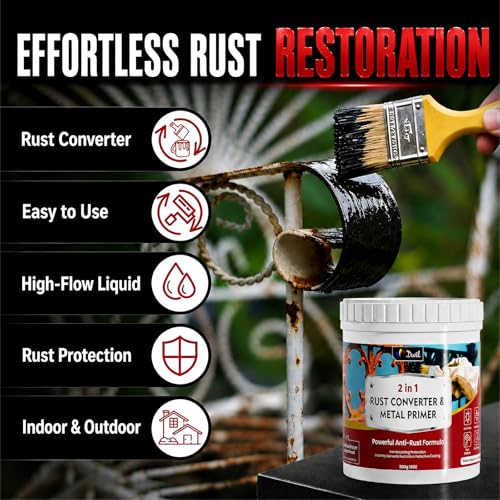 Image of DWIL Rust Converter and Metal Primer 𝟮 𝗶𝗻 𝟭, High-Flow Water-Based Rust Reformer for Metal, Low Odor Anti-Rust Coating for Car Chassis, Truck Frame, Fence, Railing, Tools and Equipment, 16 oz