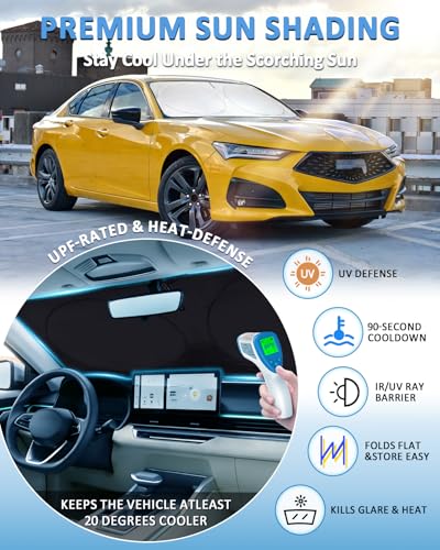 Image of Windshield Sun Shade for Acura TLX Sedan 2021-2025 2026, Custom-Fit TLX Sun Visor Protector, 99% UV Block Heat Sun Shield, Silver Reflective Front Window Sunshade