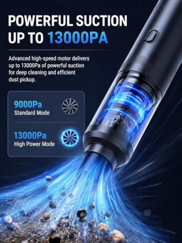 Uadme Mini Aspirateur a Main Voiture Puissant sans Fil 5000Pa 90W, Noir – vue 3