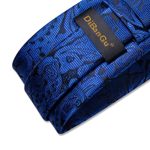 Image of DiBanGu Mens Paisley Tie Sets Silk Jacquard Woven Floral Necktie and Pocket Square Cufflinks Wedding Business Party