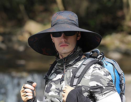 Image of HUAMULAN Wide Brim Sun Hats Men and Women Bucket Safari Fishing Hat for Hiking Garden Lawn Work Camping Outdoor
