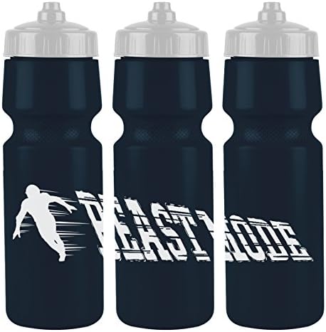 Gary Plastic Packaging Beast Mode - Botella de agua de fútbol (3 unidades) - Válvula de compresión de 24 onzas y rayas de vista de agua (azul