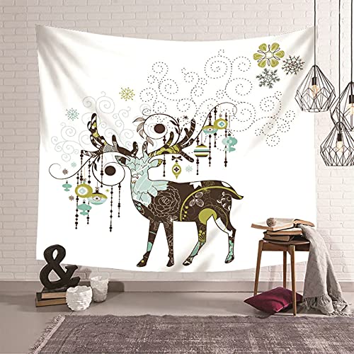 Tapiz de pared KnSam con ciervo y copos de nieve, ideal para dar un toque invernal a tu hogar