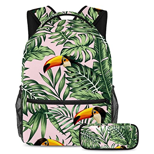 Sac à dos toucan jungle avec trousse intégrée pour école et loisirs