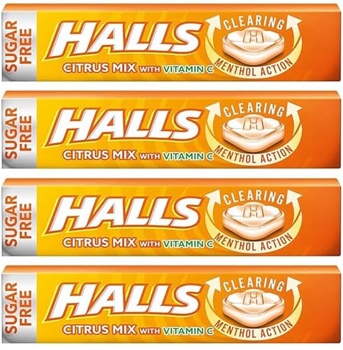 4X 32g Halls Citrus Flavor Refreshing Sugarfree Lozenges – Bundled by GetInStyle Shop