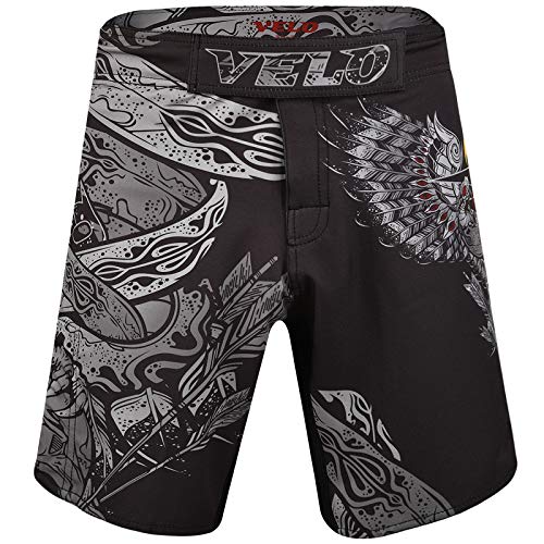 VELO - Mens Athletic Shorts for Fight Boxing MMA Muay Thai Kickboxing BJJ Grappling Combat Sports Gym Fitness Training Shorts Charcoal Grey