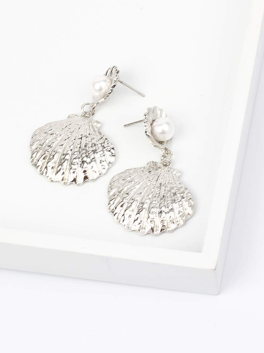 Beach Sea Shell Conch Drop Earrings Metal Shell Imitation Pearl Dangle Earrings Women Holiday Boho Jewelry