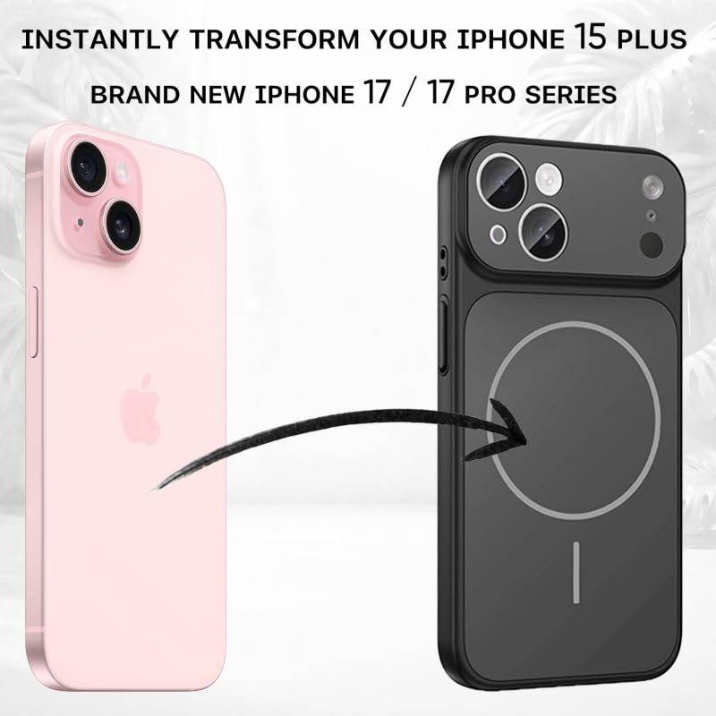 Image of SHINESTAR Converter Case for iPhone 15 Plus | Premium Protective Mag-Safe Cover | iPhone 17 Pro / 17 Pro Max Series Style Design | in-Built Camera Guard | Wireless Charging Compatible - Black