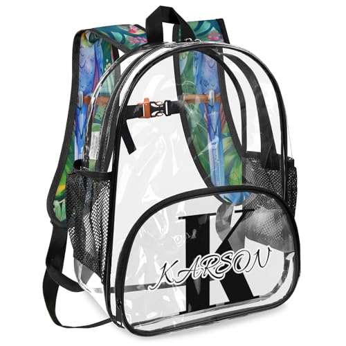 Personalized Parrot Bird Large Clear Backpack Stadium Approved Heavy Duty PVC Plastic Custom Transparent Backpacks See Through Bag with Name2